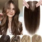 Breathable Lace Topper Hairpiece Clip In Remy Human Hair Top Toupee Wiglet Brown