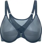 [DELIMIRA] Women's Cosnufy Posture Front Closure Bras Sheer Mesh Plus Size Underwire Unlined Bra