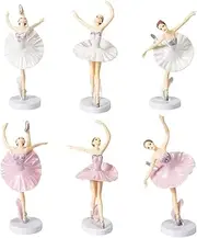 6 Pcs Pink/ White Dancing Ballerina Girl Figurine, Miniature Ballerina Girl Figure Collection Playset Doll Toy, Ballerina Girl Cake Topper, Ballerina Girl Plant Pot Craft Dollhouse Decoration, Cake Decoration, Landscape Scenes