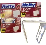 Lot of 3 Hefty Scrap Bags Box of 50 w/ Tear Off Ties Discontinued 150 w/Holder