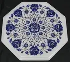 White Marble Coffee Table Top Lapis Lazuli Stone Inlay Work Side Table for Home