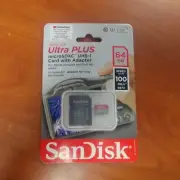 NEW SANDISK ULTRA PLUS MICROSDXC UHS-I CARD W/ ADAPTER SDSQUSC-064G-APCIA 64GB
