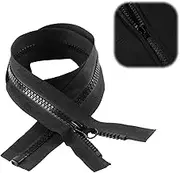 Black Chunky Open-End Resin Zipper #5 with Fastener Single Slider, 70cm (27") Ideal for Jackets, Coats, Fleeces, and Outerwear, One-Way Zippers for Clothing Repair and Replacement