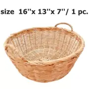 Vintage Round Wicker Basket with Handles Sleeping Cat Dog Home Crafts Decor.