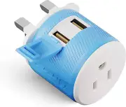 UK, Ireland, Dubai Travel Plug Adapter with Dual USB - USA Input - Type G - (U2U