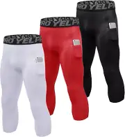 3 Pack Men'S 3/4 Compression Pants, Dry Fit Men Running Leggings 3/4 Tights Work