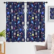 zokyer Kids Outer Space Window Curtain Boys Galaxy Spaceman Playroom Planets Theme Solar System Blue Astronaut Cartoon Rod Pocket Drapes 52" W x 63" L Curtains for Bedroom Living Room 2 Panels Drapes