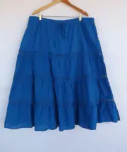 Autograph Skirt 22 Womens Blue Cotton Lace Trim Elastic Waist Boho Tiered