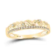10kt Yellow Gold Womens Round Diamond Floral Accent Stackable Band Ring 1/1