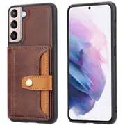 For Samsung Galaxy S23 Case Leather Magnetic Clasp Card Slots Cover Brown