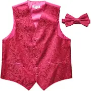 New formal men's tuxedo waistcoast vest_bowtie Hot Pink Paisley wedding party