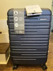 BUGATTI 24” Navy Striped Hardside Lightweight Expandable Carry-on Spinner New!