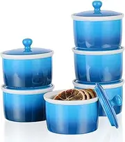 240ml Porcelain Ramekins with Lid, Candiicap Souffle Dishes Bowls with Lid for Baking, Pudding, Creme Brulee, Custard Cups, Serving Dip, Oven, Microwave and Dishwasher Safe (240ml,Navy Blue)