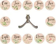 Milestone Wooden Circles, Monthly Milestone Wooden Discs, Newborn Milestones, Milestone Cards Sign Baby Milestone Blocks, Pack of 12, for Pregnant Women, Expectant Mothers, Expectant Parents