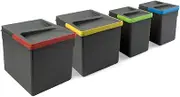Emuca - Recycle Containers for Kitchen Drawers, Height 216, 2x12L + 2x6L, Anthracite Grey Plastic, Plastic