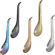 SECFOU 5pcs Colander Spoon Set Stainless Steel Slotted Spoons for Draining for Household Bars Restaurants
