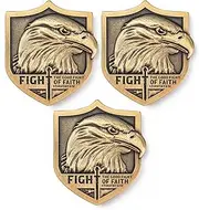 Fight of Faith 2-Inch Shield, American Bald Eagle Christian Challenge Coin - Pack of 3 Bulk, Inspiring Courage, and Spiritual Strength and Resolve for Men, Women, Boys, and Girls