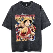 One Piece Monkey D. Luffy T-shirt Oversized Acid Washed Tee Punk Gothic T-shirt Retro Vinatge Street Style Hip Hop Unisex Adults Kids