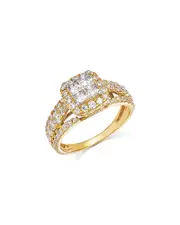 Bloomingdale's Fine Collection Diamond Princess & Round Halo Ring in 14K Yellow Gold, 1.50 tcw