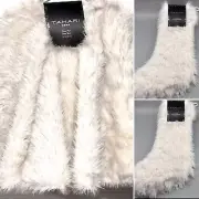 5pc Tahari White Silver Tinsel Faux Fur Christmas Tree Skirt 52" 4 Stockings Set