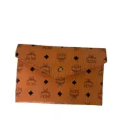Authentic MCM Envelope Pouch Clutch Cognac Visetos NEW Korea Wallet