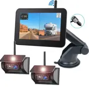 2x Solar Magnetic Wireless Backup Camera 5" Monitor For Truck Trailer Caravan RV