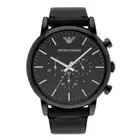 New Emporio Armani Men's Watch AR1919 Quartz Chrono Black Dial Leather Strap