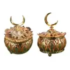 Ramadan Cone Incense for with Moon Shape Lid Arab Hollow Tealight Metal T