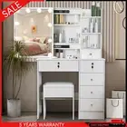 Dressing Table Vanity Set W/ Dimmable Lighted Mirror Stool Makeup Desk 6 Drawers