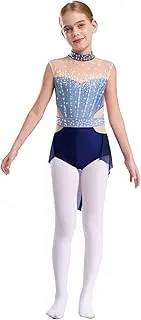 [Oyolan] Kids Girls Glittery Rhinestones Gymnastics Leotards Bodysuits Sleeveless Backless Unitards Ballet Dance Jumpsuits