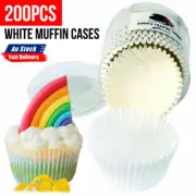 200PCS Cases Muffin Paper Liners Baking Cupcake Cake White Solid Color NEW