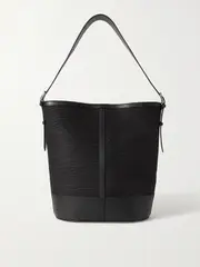 [Hunting Season] Hunting Season - Leather-trimmed Raffia Shoulder Bag - Black - One size One size Black