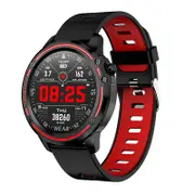 L8 ECG+PPG Heart Rate Blood Pressure O2 Monitor 1.22inch Full-round Touch Screen Weather Push bluetooth Music IP68 Depp Waterproof Smart Watch RED COLOR