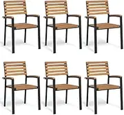 Generic Stackable Garden Chairs 6 pcs Solid Wood Acacia and Metal