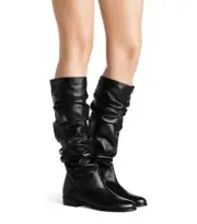 $775 Stuart Weitzman Women's Flatscrunchy Black Nappa Leather Knee High Boots