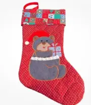 Vintage Avon Denim Bear Christmas Stocking Gift Holiday Patchwork 14” New Sealed