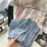 在飛比找momo購物網優惠-【SAS】韓版高腰寬鬆顯瘦九分西裝褲(5色可選 西裝褲 闊腿