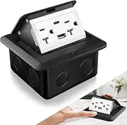 Hoolerry Pop up Floor Outlet Floor Kit Waterproof Electrical Outlet Cover Box with 4.8A USB A & Type C Charge and 20 Amp Tamper Resistant Plug Receptacle Box for Countertop Office Home(Black)