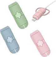 Charger Cable Protector, 3 Pcs Silicone Double Ended Cable and Charger Protector 2 in 1 Charger Cable Cover for Apple Charger (Pink, Green and Blue)