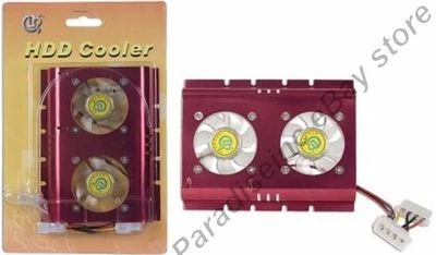 Lot=4 Dual/2/Two Fan IDE/SATA/SCSI/PATA HD/Hard Disk Drive Cooler/Heatsink {RED