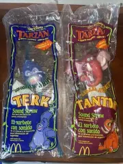 NEW In Package 2 McDonalds Disney Tarzan Sound Straws Terk & Tantor 1999 nosound