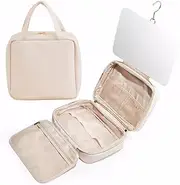 [Punklong] Hanging Toiletry Bag Travel Make Up Bag Wash Bag Women Makeup Bag with Mirror for Full Sized Travel Accessories, White, Stylish and simple