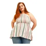 NEW Torrid striped smocked Rose,Cream &Green tunic Top size 1 (1X) 14/16