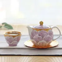 在飛比找Yahoo!奇摩拍賣優惠-現貨熱銷-日本進口有田燒文山窯手繪金箔牡丹紫色小茶壺咖啡壺主