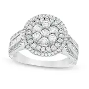 1.0 CT. T.W. Baguette and Round Natural Diamond Double Frame Multi-Row Engagement Ring in Solid 10K White Gold