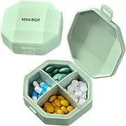 T Tersely Daily Pill Organizer, Pill Case four compartments,Small Pill Box Portable Travel Pill Case, Mini Pill Container for Purse Pocket, Compact Travel Medicine Organizer for Vitamin, Cod Liver Oil, Supplement (green)