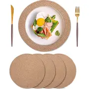 4 Pcs Jute Placemats Heat Resistant Round Place Mats Jute Woven Table Mats