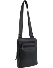 [PIERRE CARDIN] Leather Multi-Compartment Crossbody Bag in Black