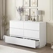 Merryluk 6-Drawer White Dresser,Tallboy Chest of Drawers for Bedroom, Closet, Hallway, or Living Room,Modern Clothes Storage Cabinet Organizer with Lowboy Design