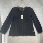 NEW Johnny Was Soluna Lace Top Women's Sz M Black Button Up Blouse Long Sleeve